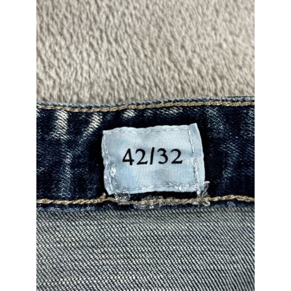 Smoke Rise Mens Distressed Jeans Size 42/32 Blue Denim Stitch Detail - Picture 6 of 12